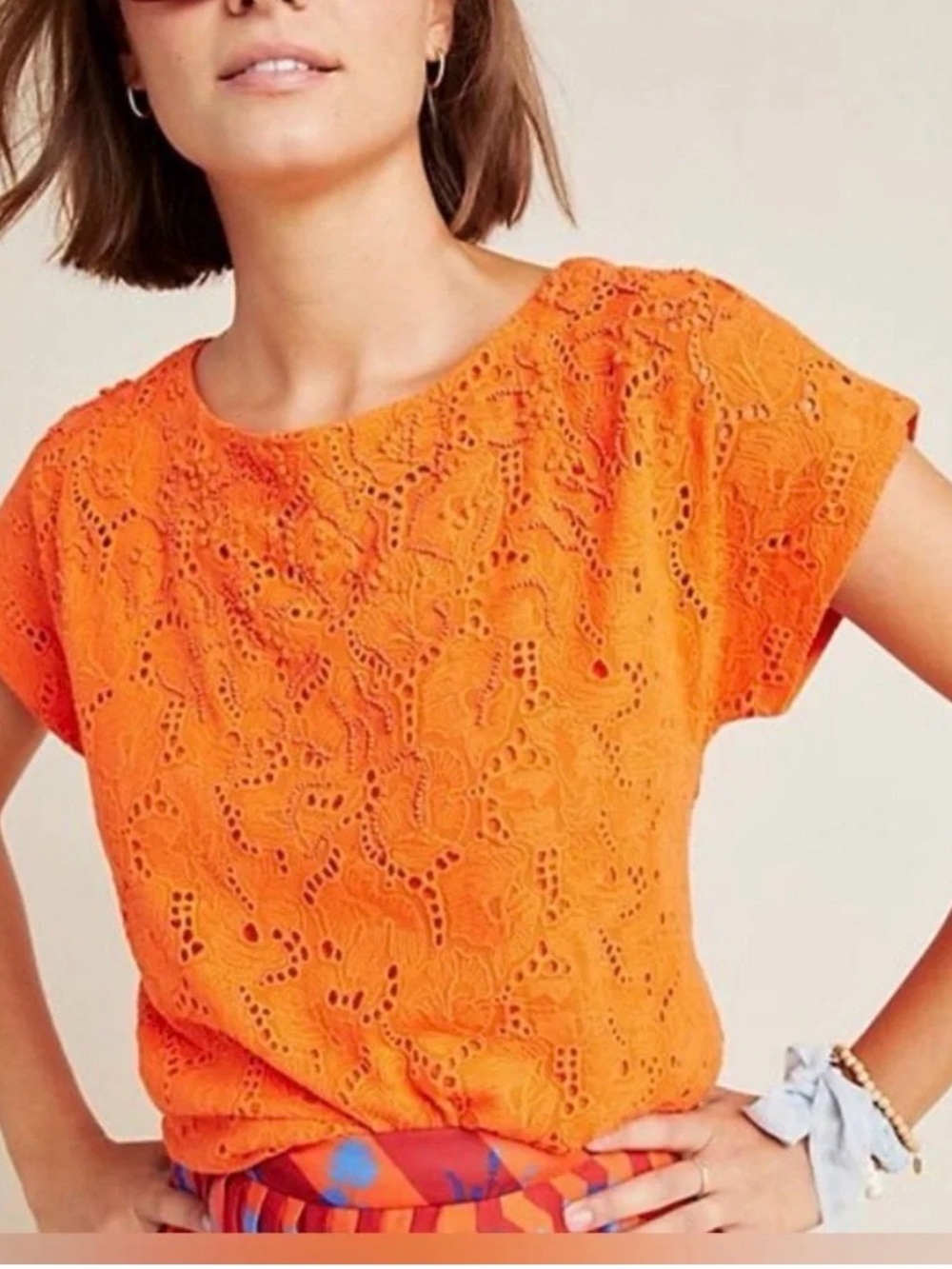 Maeve Anthropologie Karine Beaded Lace Eyelet Top Boho Cottage size 4
